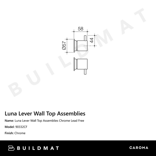 Caroma Luna Lever Wall Top Assemblies Lead Free Chrome