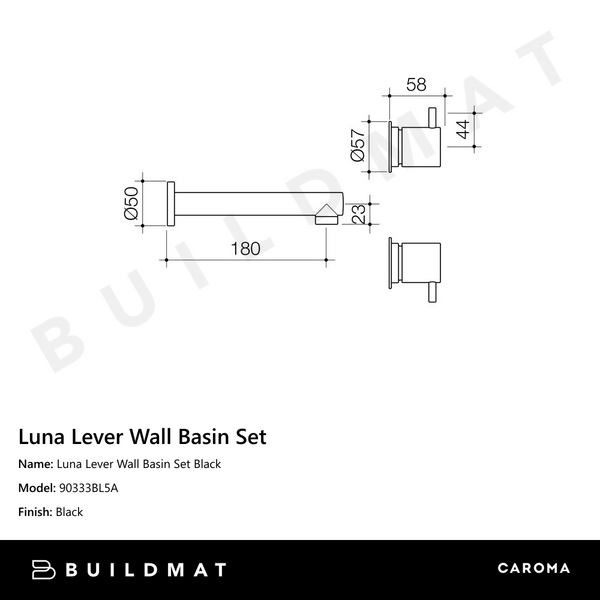Caroma Luna Lever Wall Basin Set Black