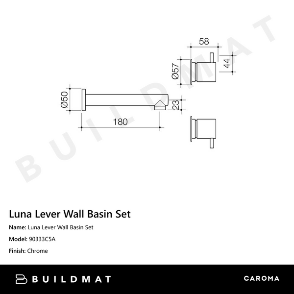 Caroma Luna Lever Chrome Wall Basin Set
