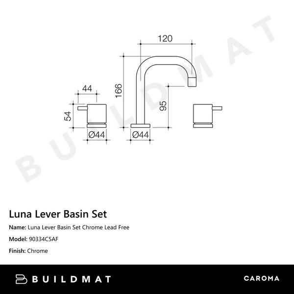 Caroma Luna Lever Basin Set Chrome Lead Free