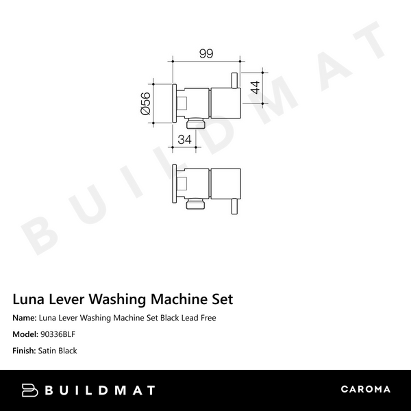 Caroma Luna Lever Washing Machine Set Black Lead Free