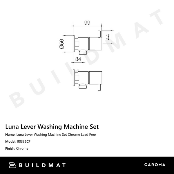 Caroma Luna Lever Washing Machine Set Chrome Lead Free