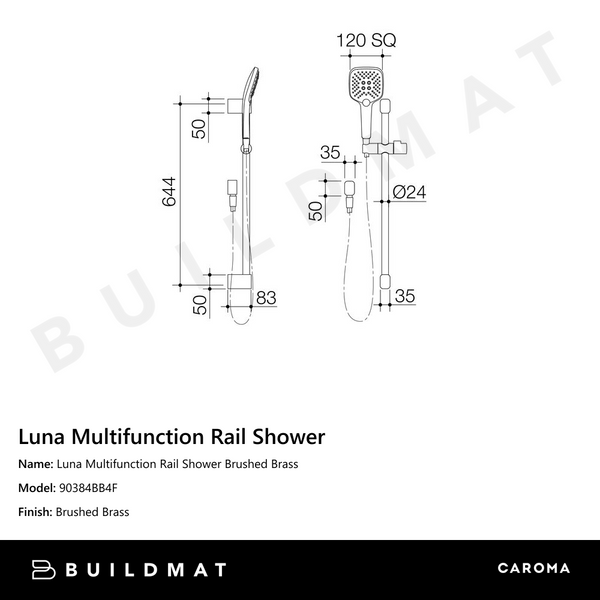 Caroma Luna Multifunction Rail Shower Brushed Brass