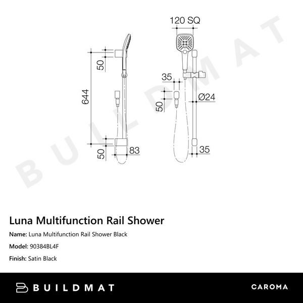 Caroma Luna Multifunction Rail Shower Black