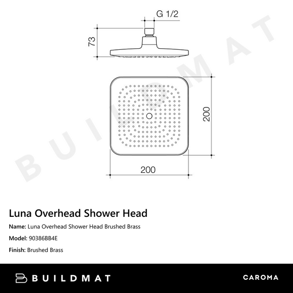 Caroma Luna Overhead Shower Head Brushed Brass