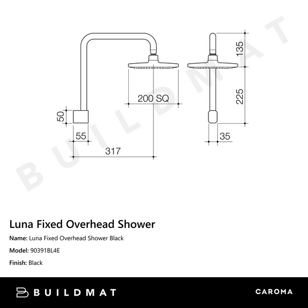 Caroma Luna Fixed Overhead Shower Black