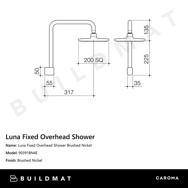 Caroma Luna Fixed Overhead Shower Brushed Nickel