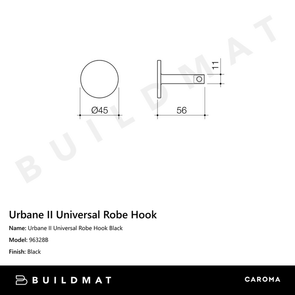 Caroma Urbane II Universal Robe Hook Black