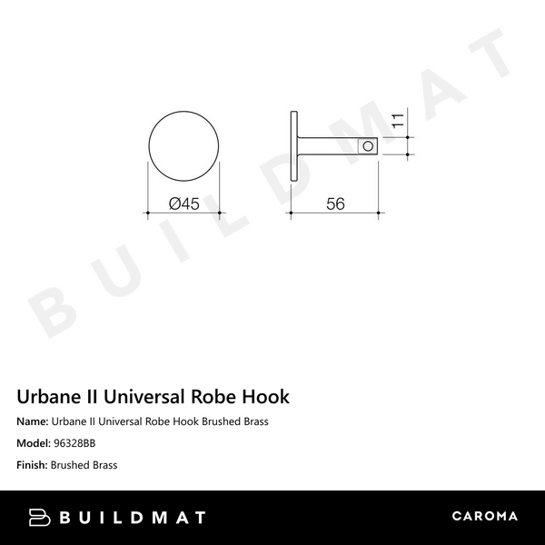 Caroma Urbane II Universal Robe Hook Brushed Brass