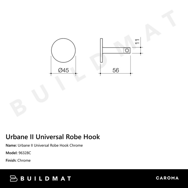 Caroma Urbane II Universal Robe Hook Chrome