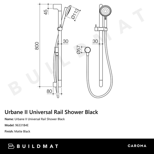 Caroma Urbane II Universal Rail Shower Black