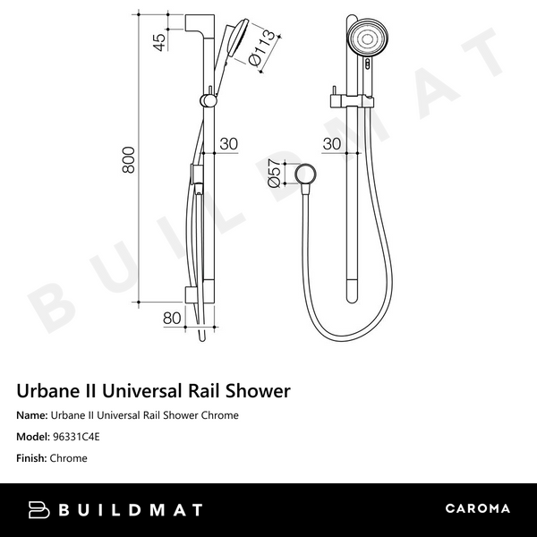 Caroma Urbane II Universal Rail Shower Chrome