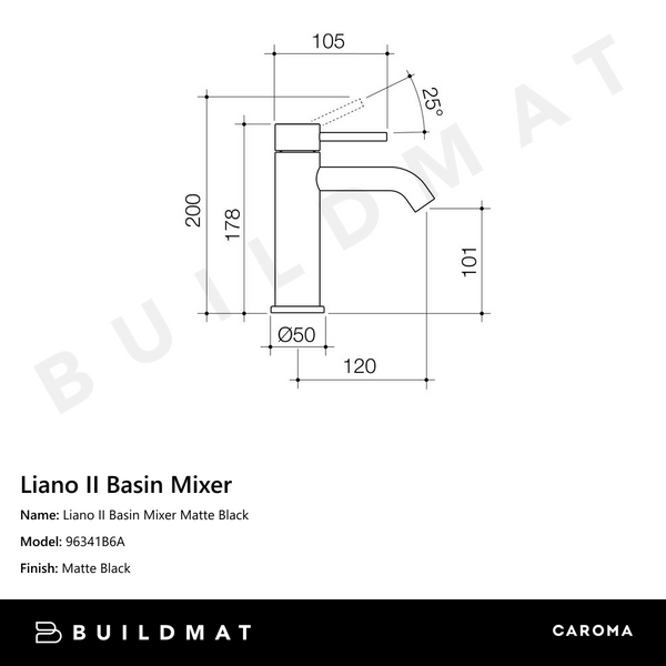 Caroma Liano II Basin Mixer Matte Black