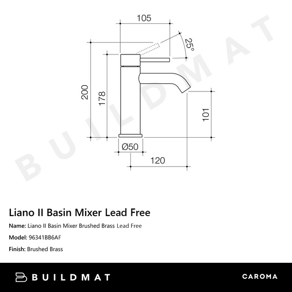 Caroma Liano II Basin Mixer Lead Free Brushed Brass