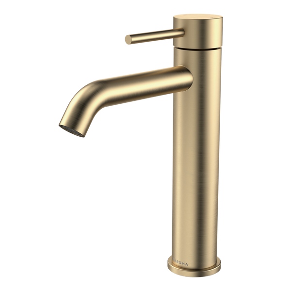 Caroma Liano II Mid Tower Basin Mixer Brushed Brass Lead Free