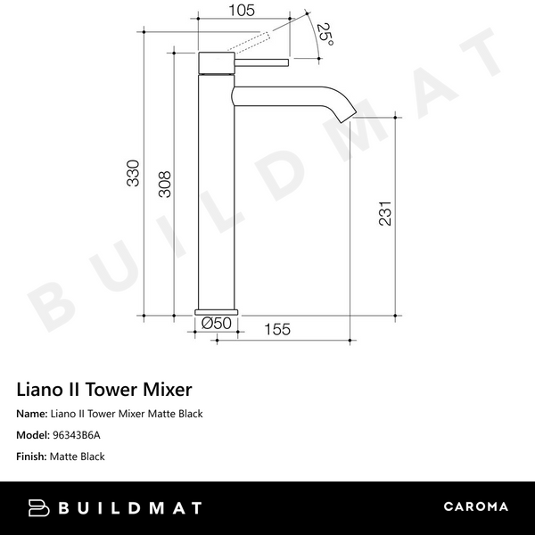 Caroma Liano II Tower Mixer Matte Black