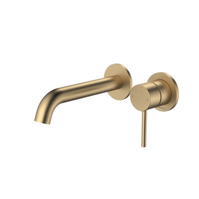 Caroma Liano II 175mm Wall Basin/Bath Mixer and Outlet Brushed Brass