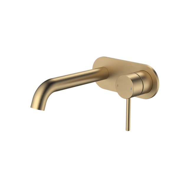 Liano II 175mm Wall Basin/Bath Mixer and Outlet Rounded Plate Brushed Brass Lead Free