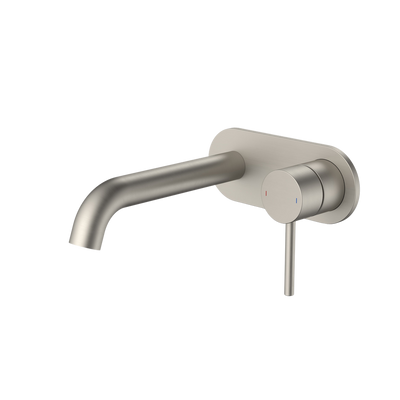 Caroma Liano II 175mm Wall Basin/Bath Mixer and Outlet Rounded Plate Brushed Nickel Lead Free