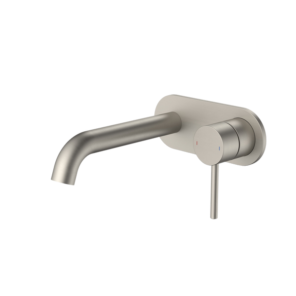 Caroma Liano II 175mm Wall Basin/Bath Mixer and Outlet Rounded Plate Brushed Nickel Lead Free