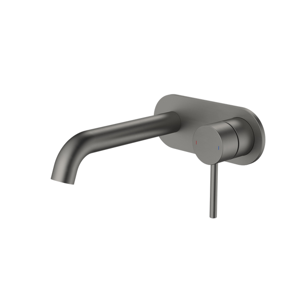 Caroma Liano II 175mm Wall Basin/Bath Mixer and Outlet Rounded Plate Gunmetal Lead Free