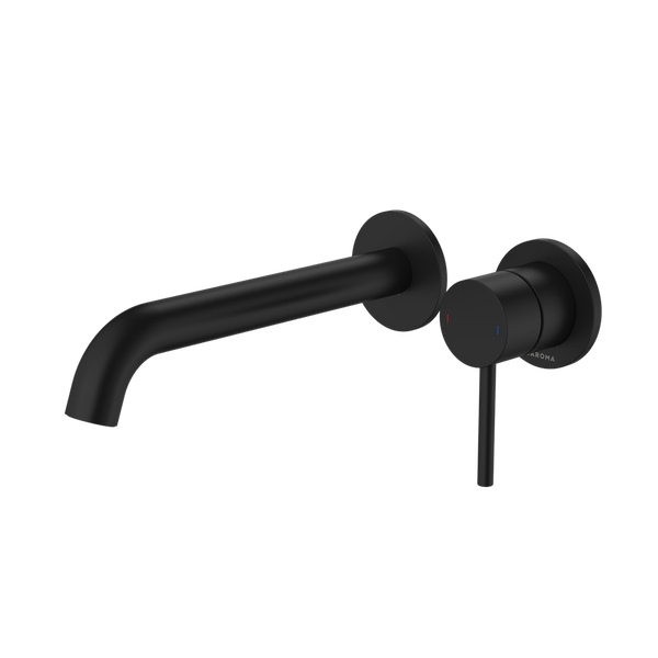 Caroma Liano II 210mm Wall Basin/Bath Mixer and Outlet Matte Black Lead Free