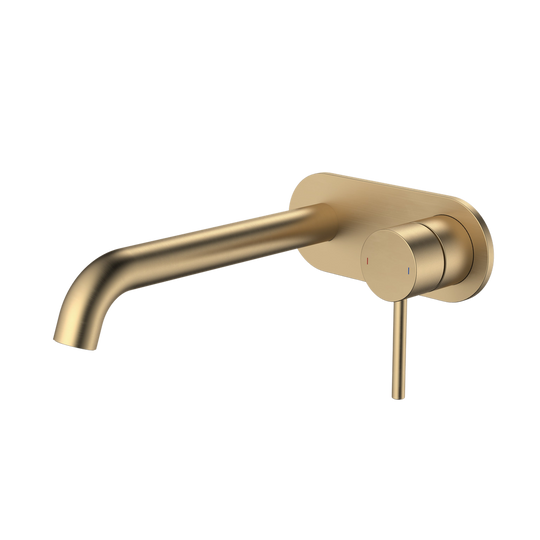 Liano II 210mm Wall Basin/Bath Mixer and Outlet Rounded Plate Lead Free Brushed Brass
