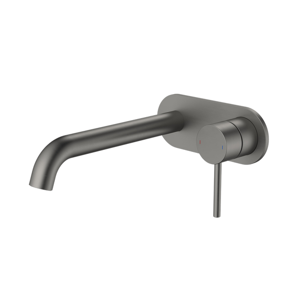 Caroma Liano II 210mm Wall Basin/Bath Mixer and Outlet Rounded Plate Gunmetal Lead Free