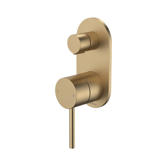 Liano II Bath Shower Mixer With Diverter and Outlet Rounded Plate Brushed Brass