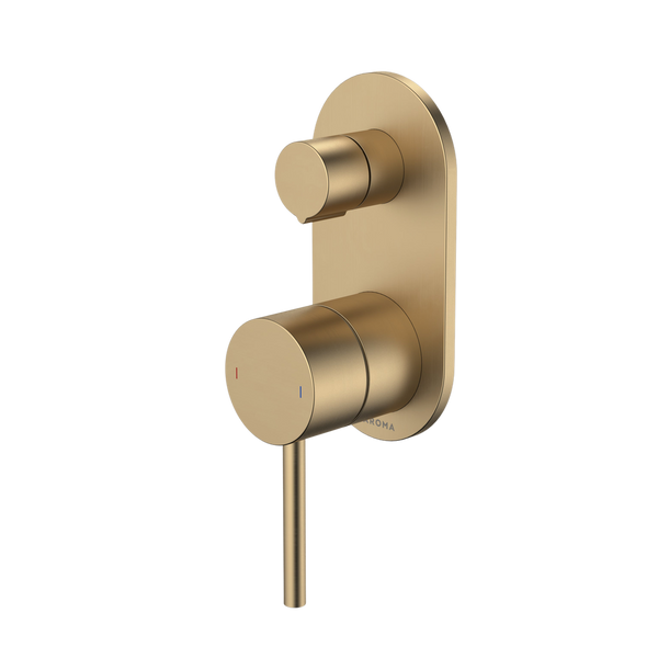 Caroma Liano II Bath / Shower Mixer With Diverter and Outlet Rounded Plate Brushed Brass