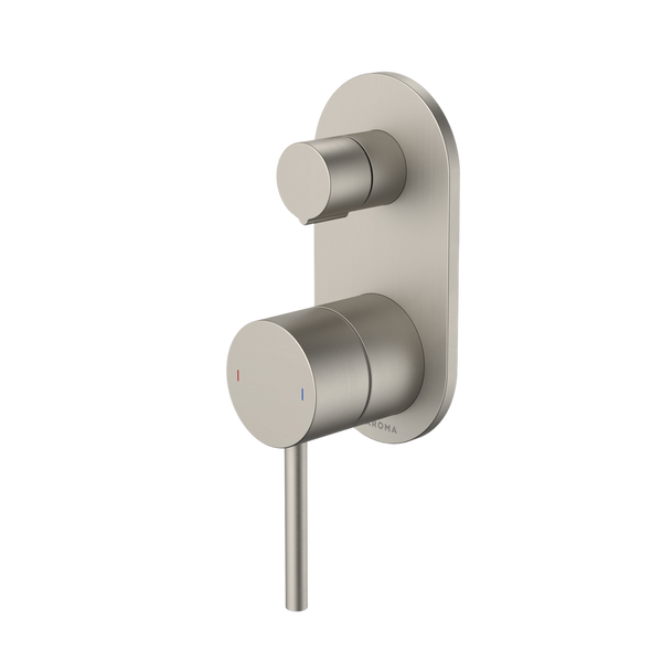 Caroma Liano II Bath / Shower Mixer With Diverter and Outlet Rounded Plate Brushed Nickel