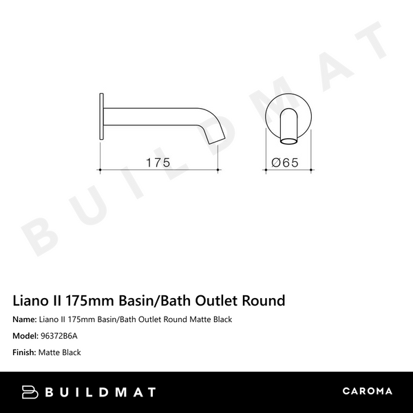 Caroma Liano II 175mm Basin/Bath Outlet Round Matte Black