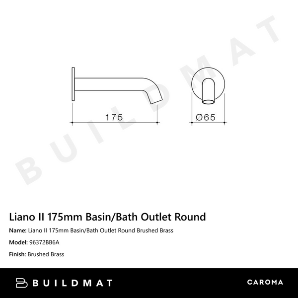 Caroma Liano II 175mm Basin/Bath Outlet Round Brushed Brass