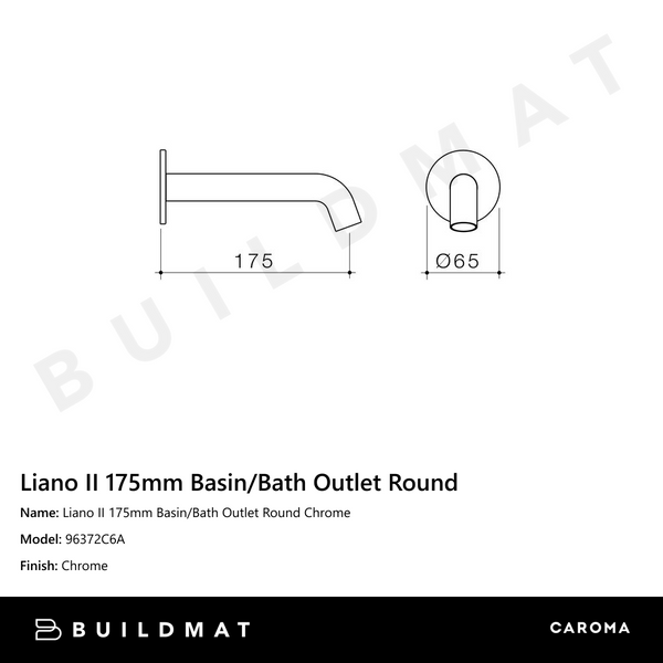 Caroma Liano II 175mm Basin/Bath Outlet Round Chrome