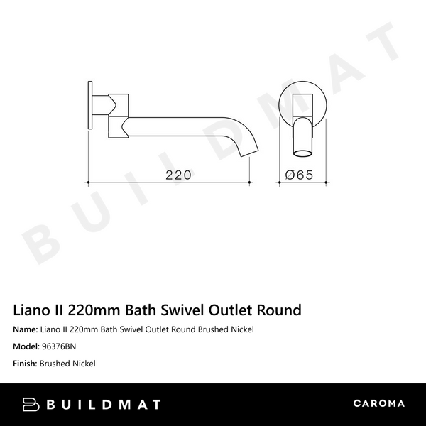 Caroma Liano II 220mm Bath Swivel Outlet Round Brushed Nickel