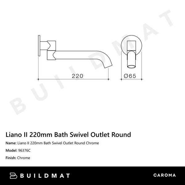 Caroma Liano II 220mm Bath Swivel Outlet Round Chrome