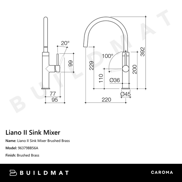 Caroma Liano II Sink Mixer Brushed Brass