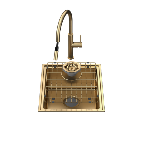 Urbane II Single Bowl Sink with Liano II Pull Out Sink Mixer Brushed Brass