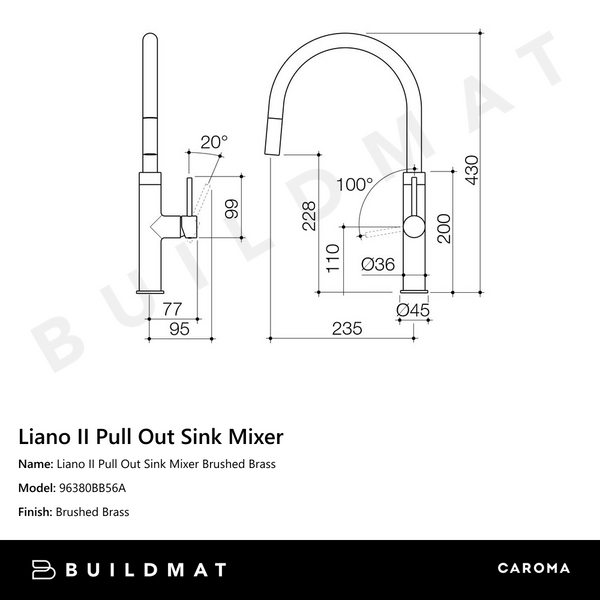 Caroma Liano II Pull Out Sink Mixer Brushed Brass