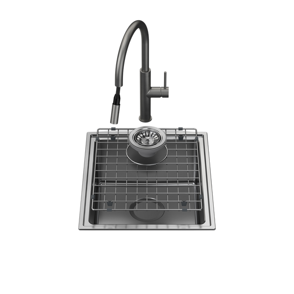 Caroma Urbane II Single Bowl Sink with Liano II Pull Out Sink Mixer Gunmetal