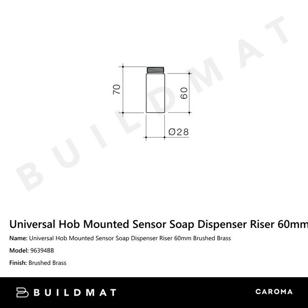 Caroma Universal Hob Mounted Sensor Soap Dispenser Riser 60mm Brushed Brass