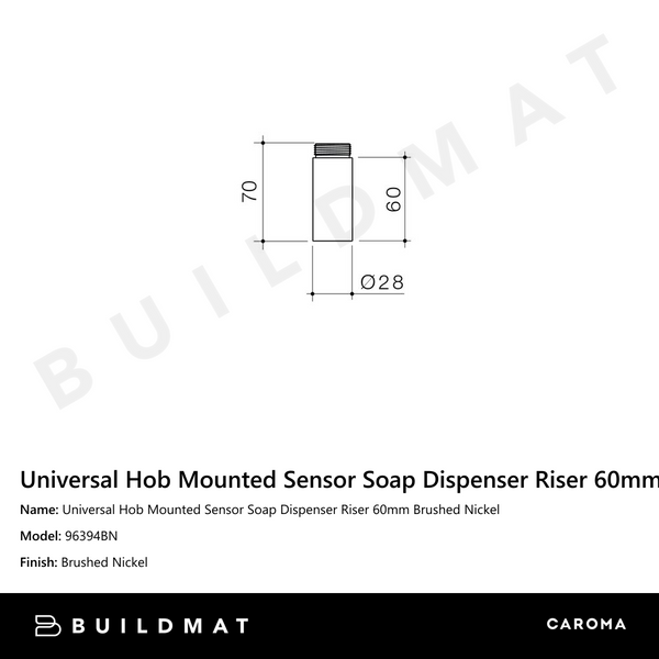Caroma Universal Hob Mounted Sensor Soap Dispenser Riser 60mm Brushed Nickel