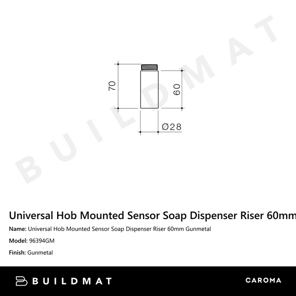 Caroma Universal Hob Mounted Sensor Soap Dispenser Riser 60mm Gunmetal