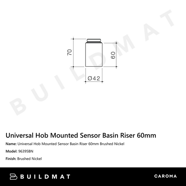 Caroma Universal Hob Mounted Sensor Basin Riser 60mm Brushed Nickel
