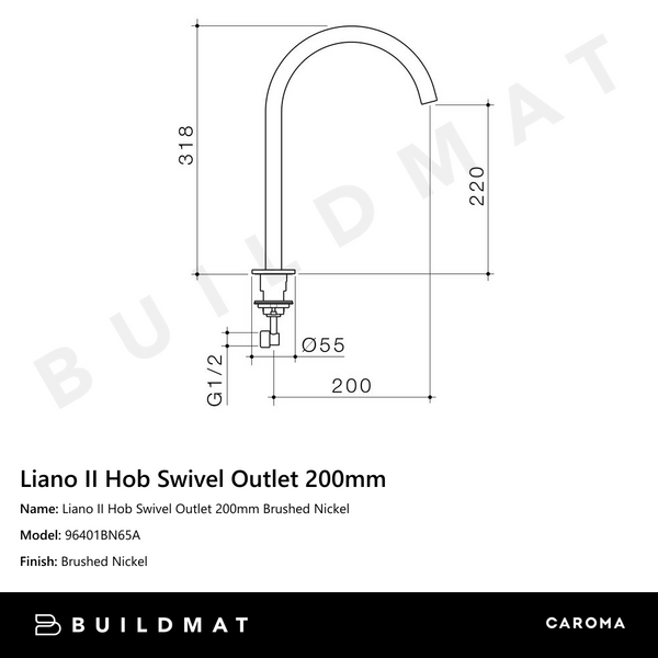 Caroma Liano II Hob Swivel Outlet 200mm Brushed Nickel