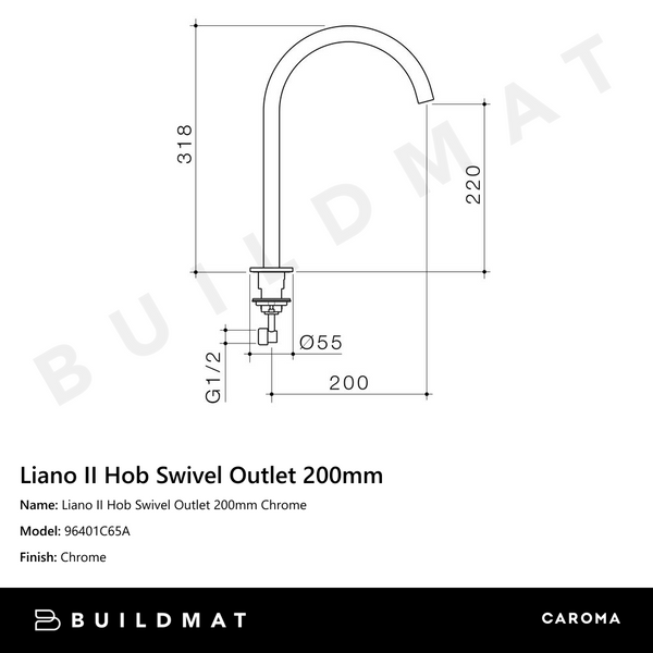 Caroma Liano II Hob Swivel Outlet 200mm Chrome