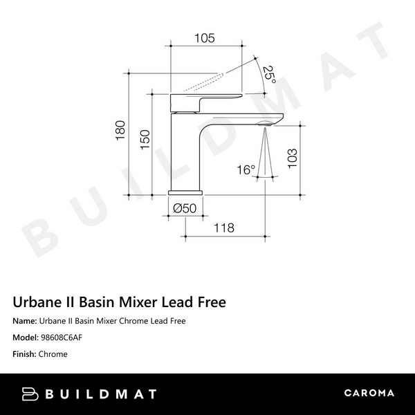 Caroma Urbane II Basin Mixer Chrome Lead Free
