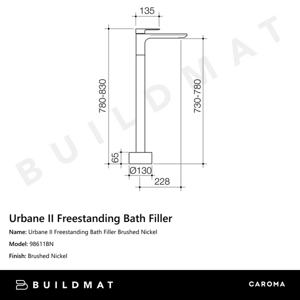 Caroma Urbane II Freestanding Bath Filler Brushed Nickel