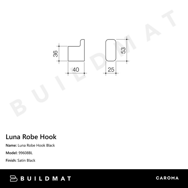 Caroma Luna Robe Hook Black