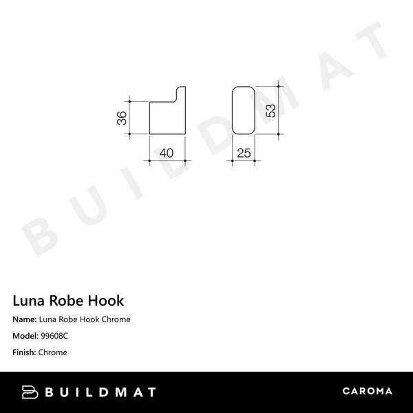 Caroma Luna Robe Hook Chrome
